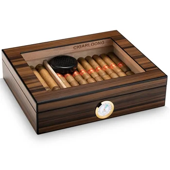 CIGARLOONG Cigar Box Two Layer Cigar Travel Humidor Large Capacity Cedar Wood Cuban Cigarette Case with Humidifier