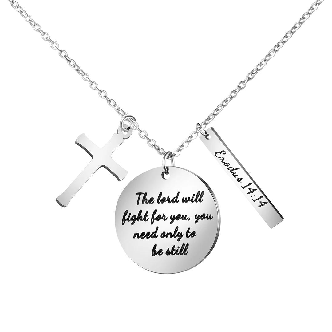 Bible Verse Cross Pendant Christian Necklace Prayer Charm Faith