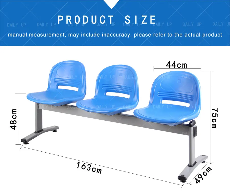 Solid Public Waiting Chair With Breathable Design Padded Seat Metal Frame Outdoor Bench For Airport School And Hospital Stadium