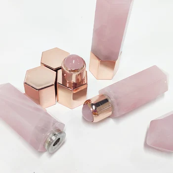 Various types gemstone crystal Rose quartz essential oil roller bottle with acupuncture stick