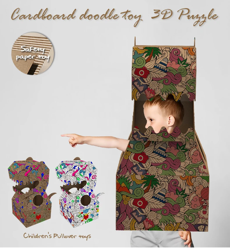 1 pc cartoon dinossauro papelão wearable diy modelo crianças