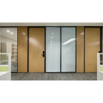 Modern Double-Layer Aluminum Frame Office Hardware Partition Door with Louvered Glass for Office Division