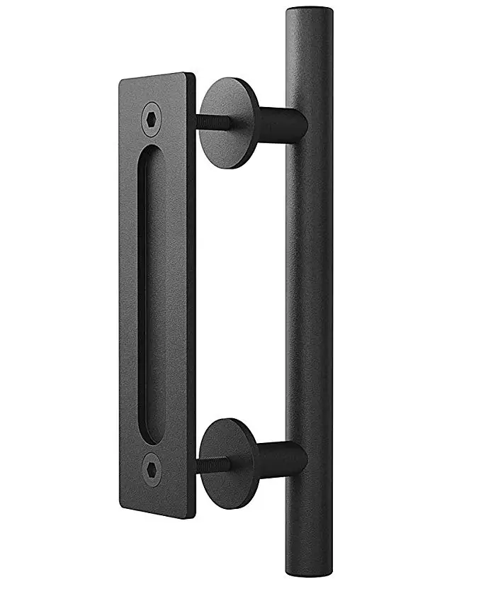 12 Inch Rustic Black Sliding Barn Door Handle Pull And Flush Hardware ...