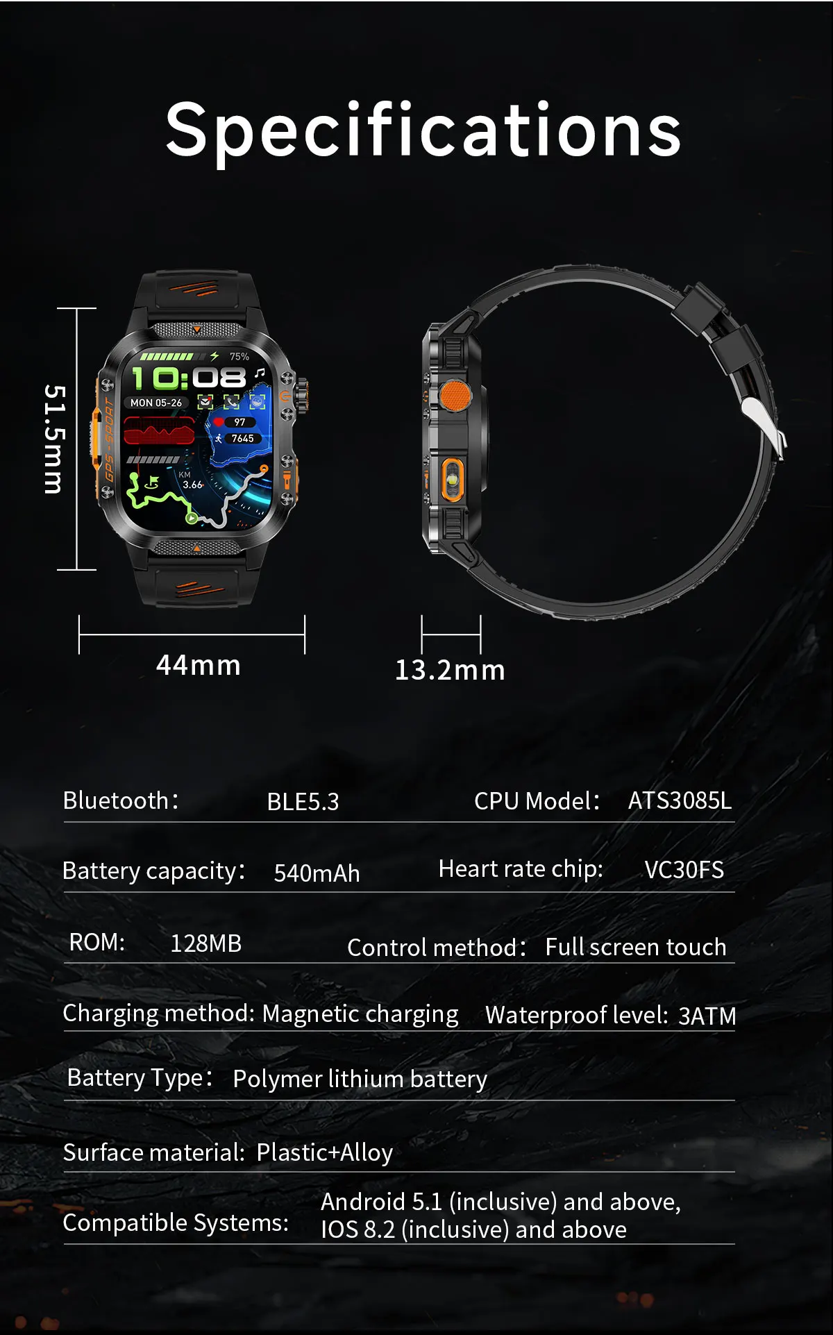 product laudtec sport flash light smart watches heart rate health monitoring gps smartwatch waterproof outdoor sports watch sb003-10