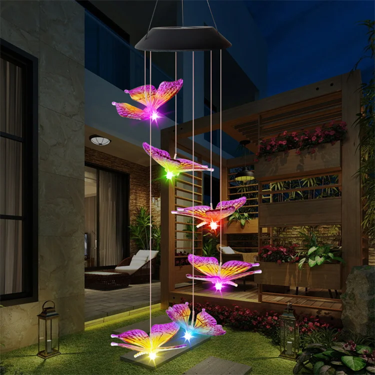 Solar Powered Color Changing LED Wind Chimes - Outdoor Garden Hanging Lights & Decor