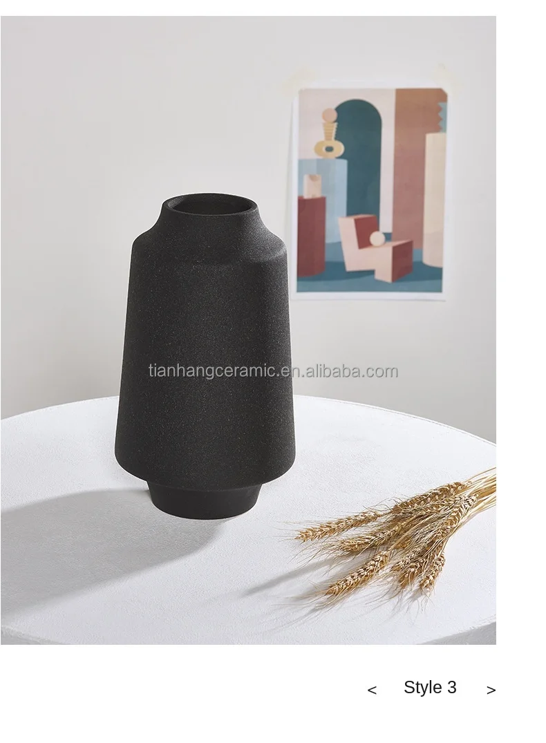 India Style Black Matt Classic Desktop Home Furnishings Ceramic Vases For Home Decor Indoor And Outdoor.jpg