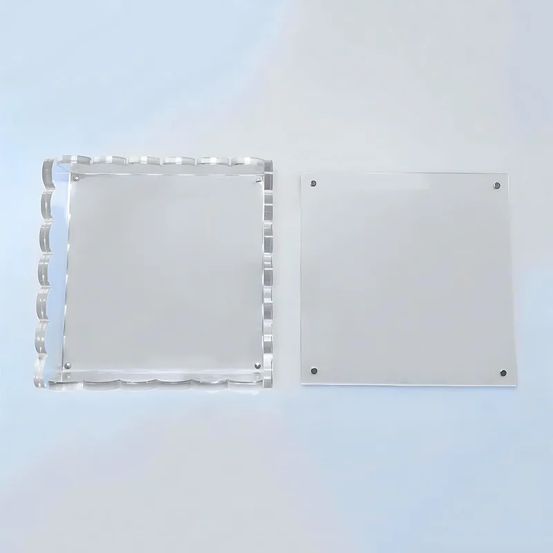 Small 8 Inch Square Scalloped Acrylic Organizer Custom Clear Acrylic Serving Tray with Magnet