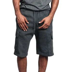 Customized Logo Men's Solid Drawstring Fleece Heavyweight Pocket Cargo Shorts