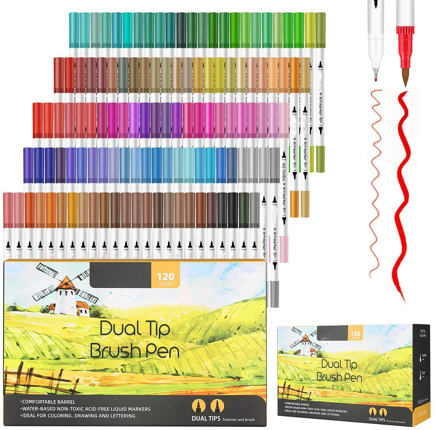 120 Colors Art Markers Set, Dual Tips, Brush Fineliner, Pens, Water Based