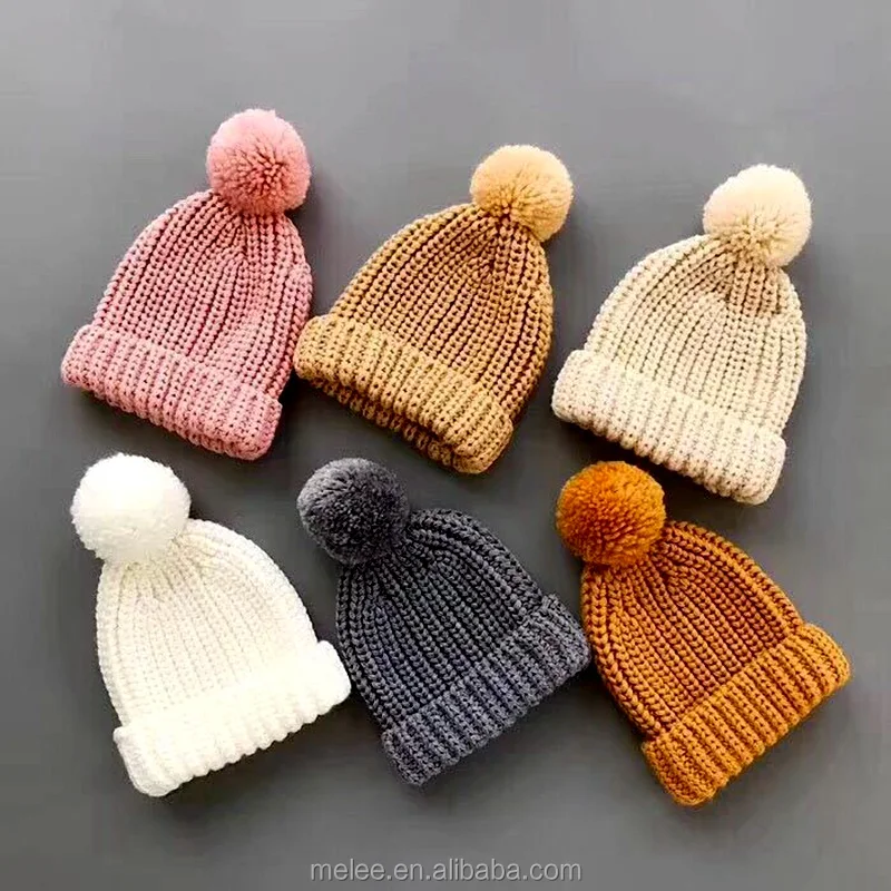 MIRMARU Kids Boys & Girls Winter Soft Warm Knitted Beanie Hat with Faux Fur Pom Pom for Ages 7-12 