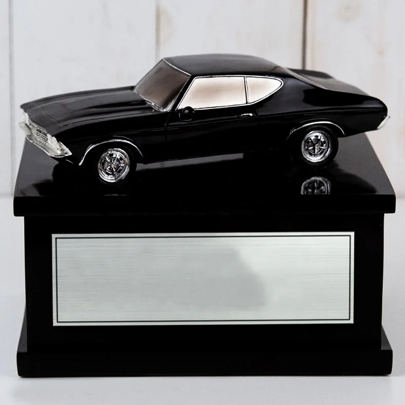 Wholesale Custom Keepsake Human Cremation Box Perfect Black Resin Small Muscle Car Adult Cremation Urn