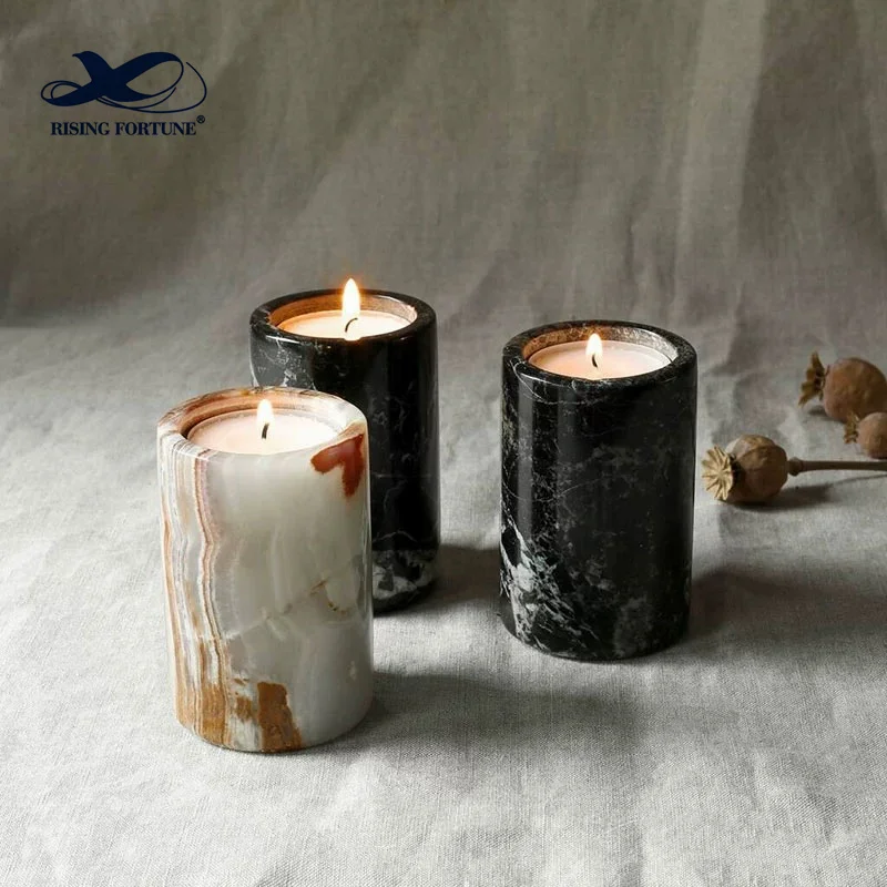 China Factory Wholesale Modern White Pink Green Onyx Candle Vessel Jar With Lid
