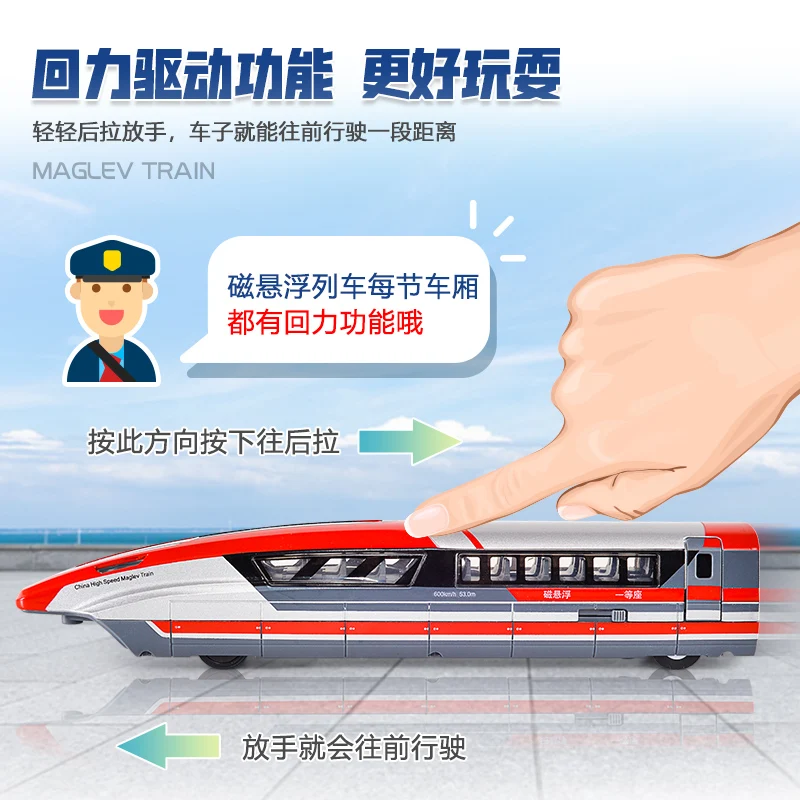 Openable Door Pull Back Train with Light and Music Blue Red Yellow Color Plastic Maglev Locomotive Toys for Kids
