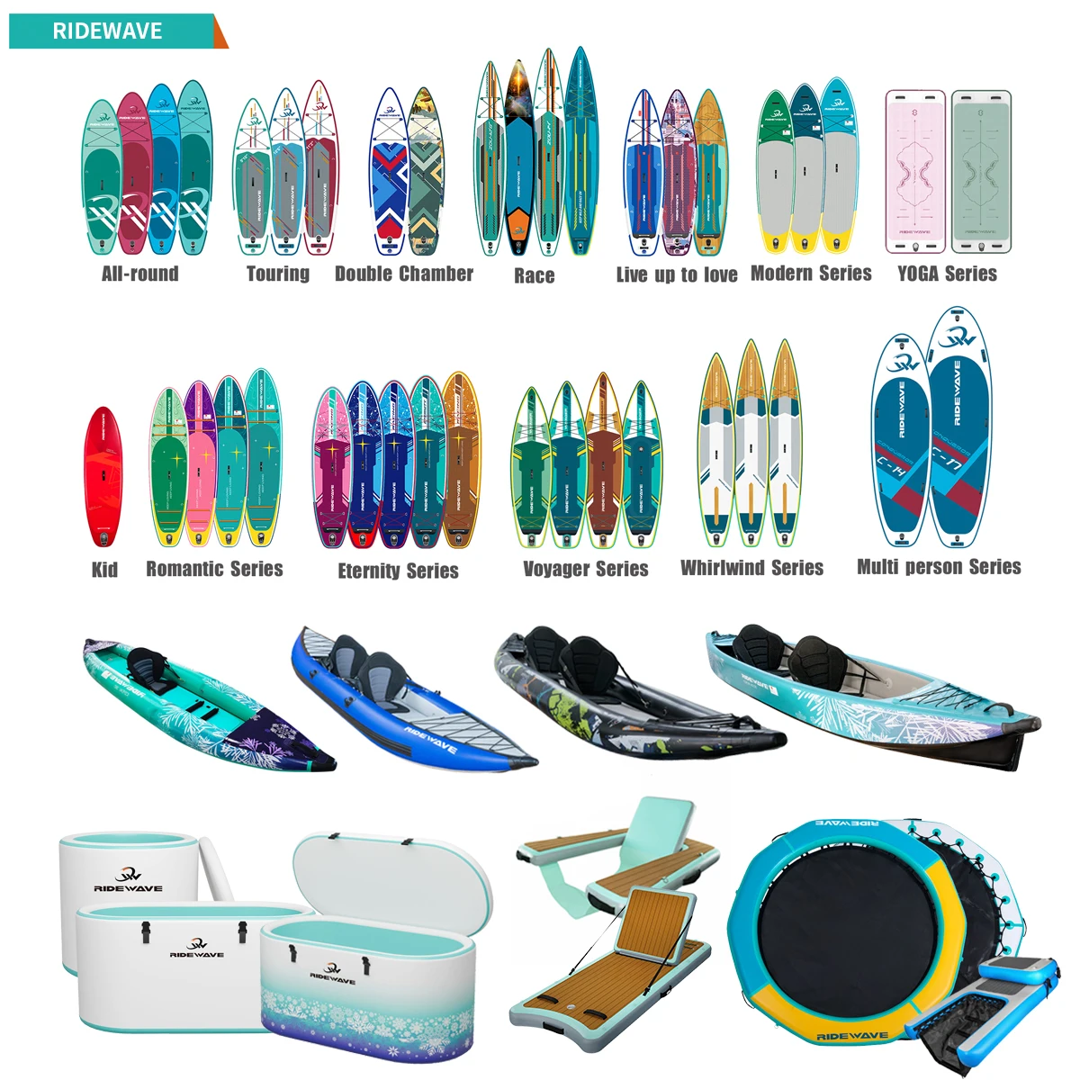 RIDEWAVE Hot Sales Inflatable Fishing Kayak sup Board Paddle Board Surfing Paddleboards 10'6*32"*6" with Pump Paddle