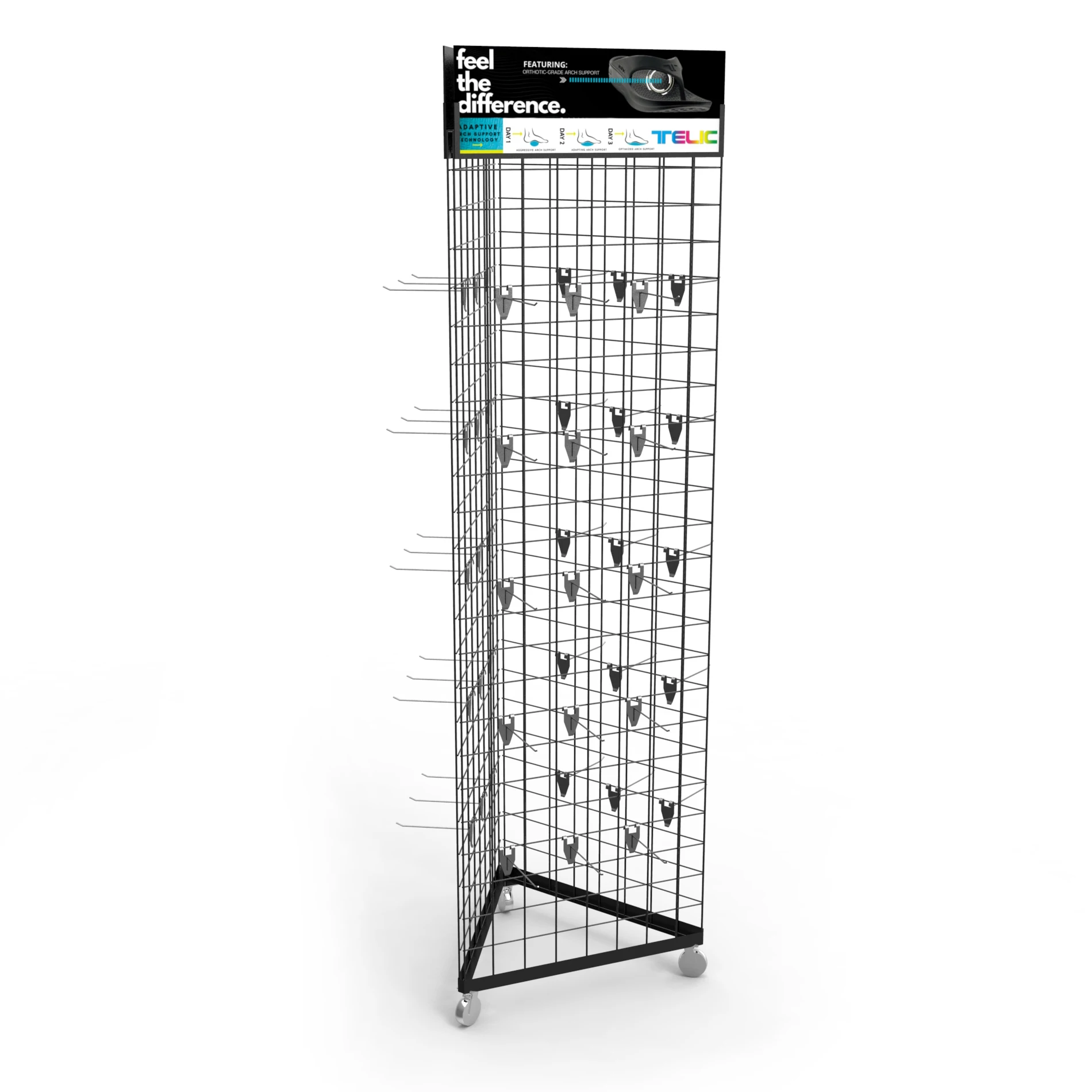 Custom Sign Triangle Grid Tower Mobile Display Stand Gridwall Display Rack  with Wheels