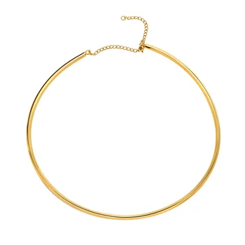 RFJEWEL Hot Classic Simple Plain Stainless steel Round Gold Plated Trendy Necklace