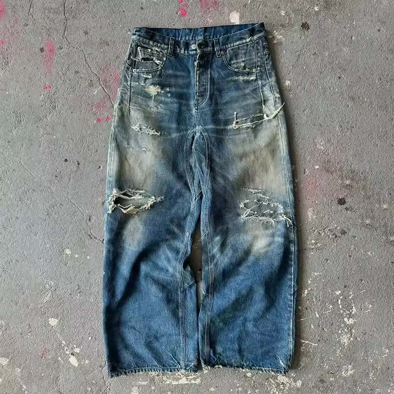 SALATI High-Waist Baggy Jeans for Men Slim Fit Distressed Leopard Waterproof Soft Denim Pencil Pants Plus Size Blue Jeans gallery 2