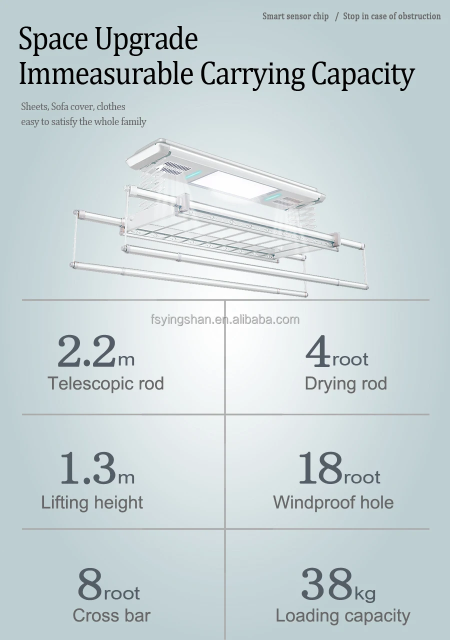 Electric Ceiling-Mounted Clothes Drying Rack with Fan Indoor/Outdoor Balcony Laundry Hanger for Towels & Clothing