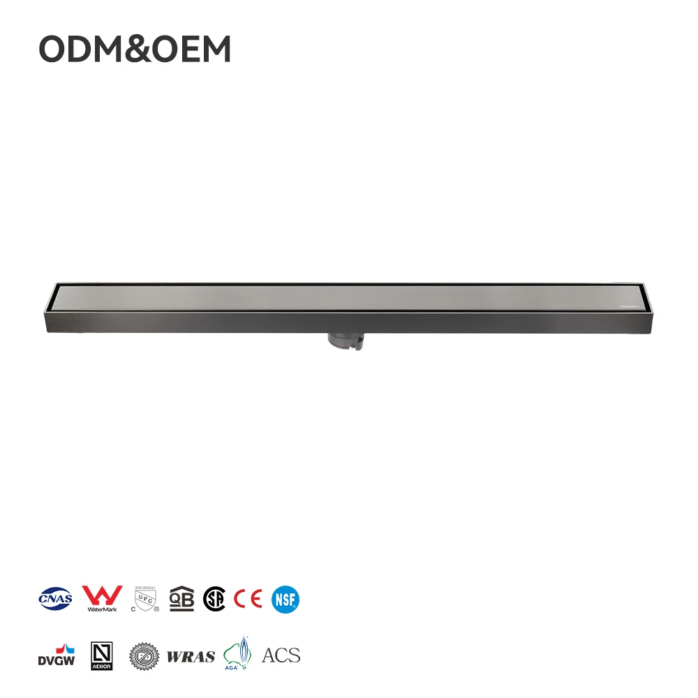 55mm*600mm Gun Gray Concealed Invisible Tile Shower Straight Stainless Steel Floor Drain Modern Bathroom Rectangle Design Odor