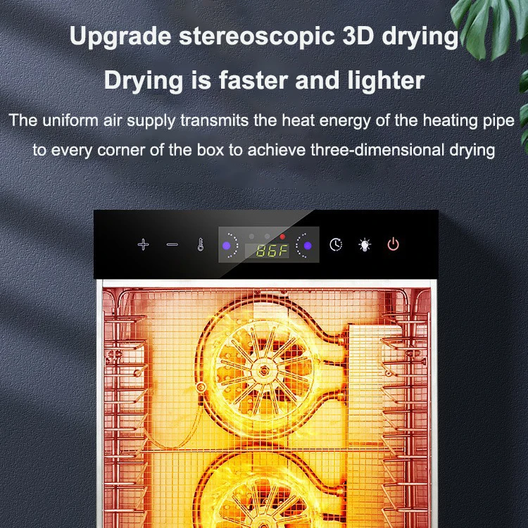 12-Floor Electric Food Dehydrator Digital Timer Temperature Control Stainless Steel Keep Warm Dryer for Jerky Meat Beef Fruit
