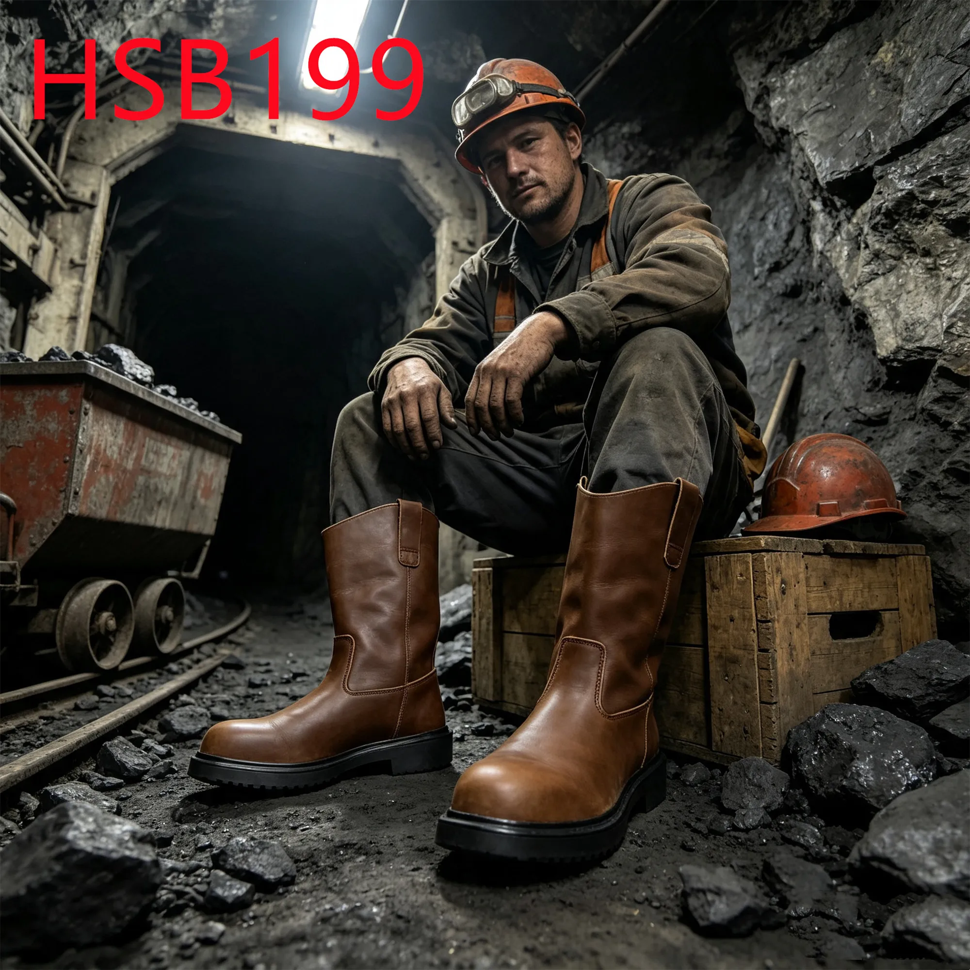 HY,Drilling Platform Top End Crazy Horse Leather Safety Boots Steel Toe&midsole Insert Brown Hua Singh Mining Work Boots HSB199