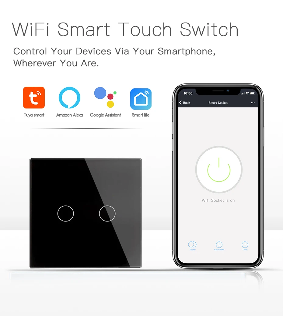 Eu Uk Standard 2 Gang 1 Way Wall Smart Switch Home Automation Touch ...