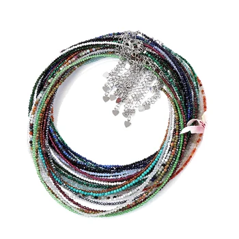 Hot selling natural stone bead necklace for men and women multicolor small stone faceted round beads necklace silver clasp chain