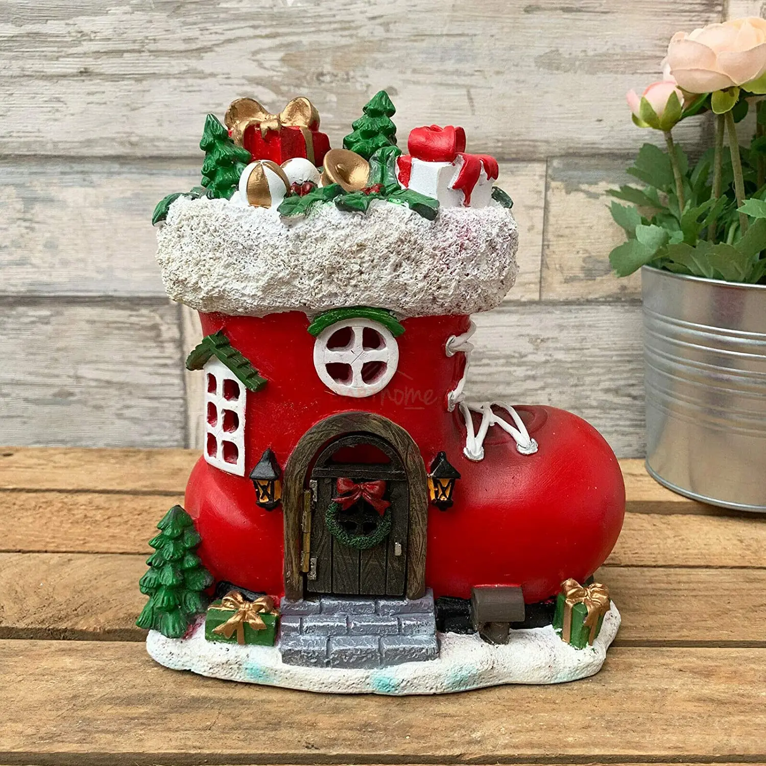 アウトドアデコレーション レジン製クリスマスブーツ像 ガーデン 