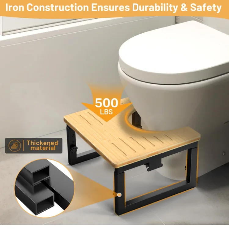 Bamboo Toilet Stool Poop Stool Foldable Adjustable Heights Potty Stool