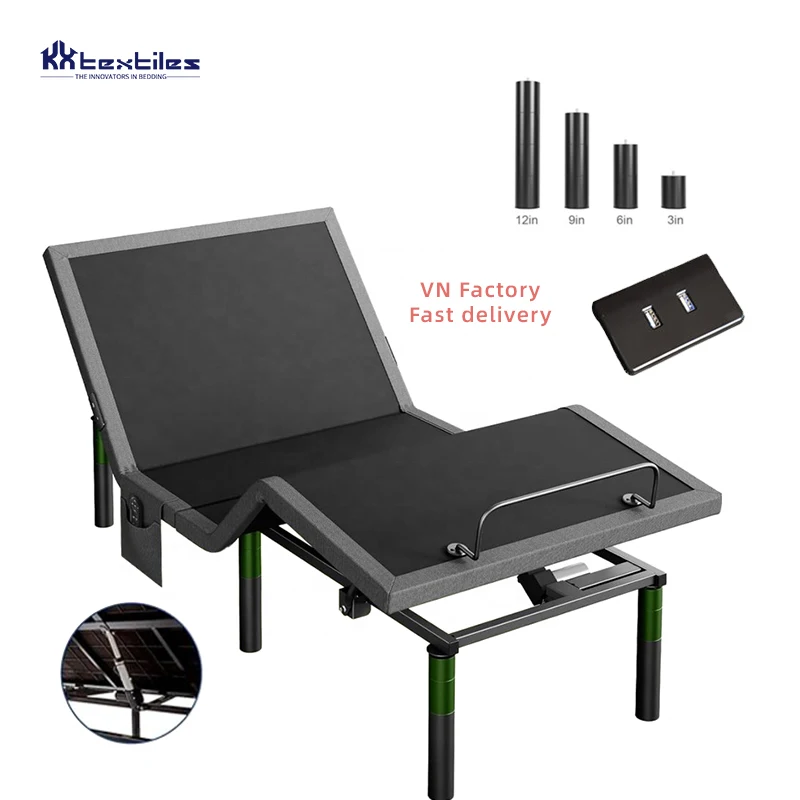 Easy Operation Wireless Remote Control Motorized Lift Bed Twin XL Size Adjustable Bed Base Frame