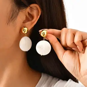 Ins Hot Selling Chunky Geometric Round Resin Drop Earring Stainless Steel Stud Earring for Girls Women
