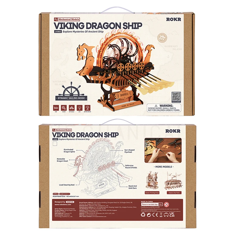 Robotime Rokr DIY Assemble Toys LK802 Viking Dragon Ship Model Kit 3D Wooden Puzzles for Adults