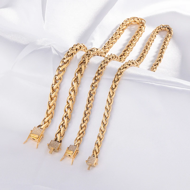 thumbnail image 2 of 18k Gold Plated Miami Cuban Chain Choker – Iced CZ, 20" Stainless Steel, Men's Hip Hop 2 of 4