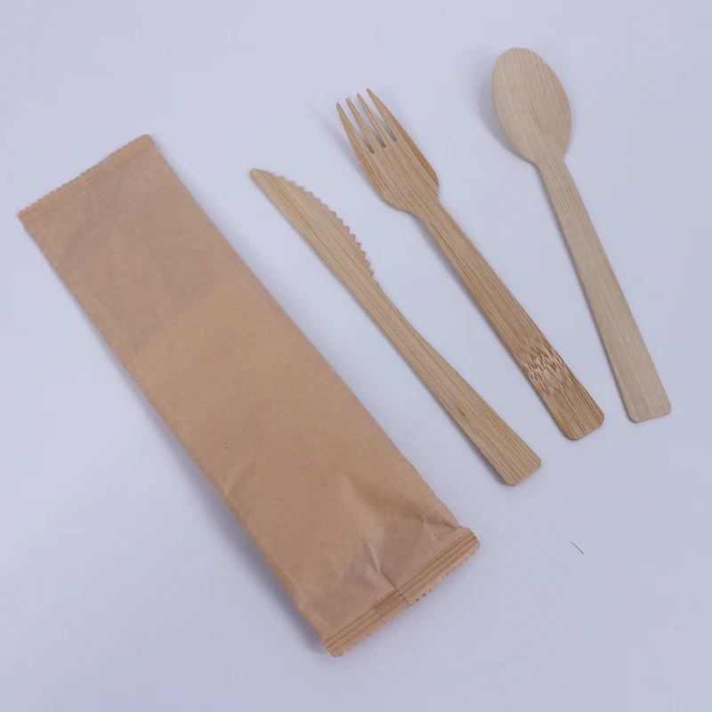 Eco Friendly Customize Sustainable Biodegradable Reusable Airline Cutlery Pack Bamboo Knife and Fork Cutlery Set