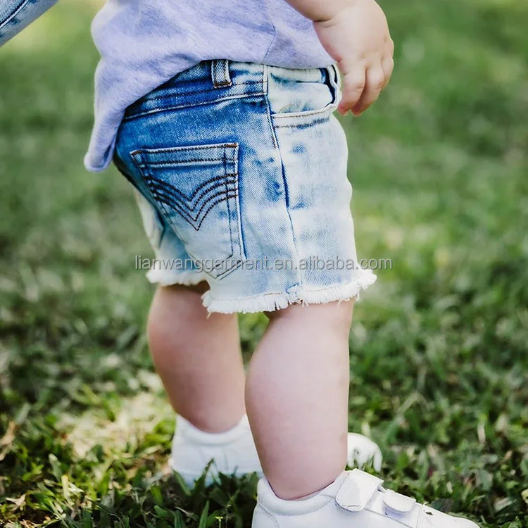 Fashion Toddler Unisex Raw Hem Elastic Waist Jeans Denim Shorts For Kids Baby Loose Fit Jean