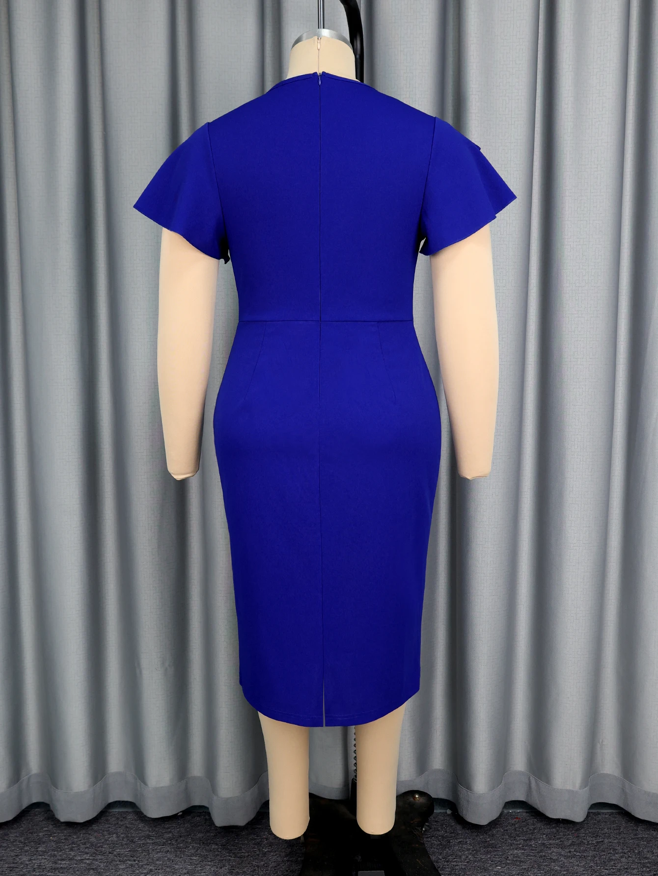 blue bodycon summer dress Royal Blue Strapless Satin Ruffled Long Corset Prom Dress with Slit   Alinepromdress