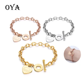 Oya Fashion Jewelry Luxury Gold Plated Bracelet Love Bangle Women Stainless Steel Heart Bracelet Jewelry Chained Heart Bracelet
