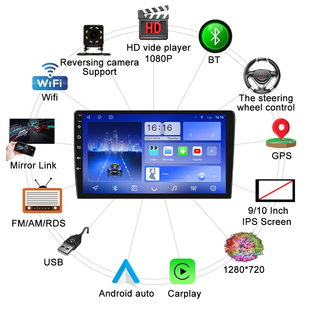 For TOYOTA PRIUS C 2012-2014 9 Inch QLED Screen Headunit Device Double 2 Din Car Stereo GPS Navigation Android Car Radio