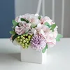 White bottle, hydrangea fruit, purple