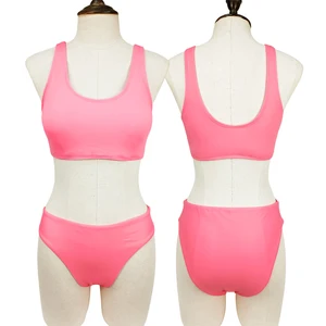 Breathable Bathing Suit Plus Size Swimwear Beachwear for Women Wholesale Solid Swim Top & High Waist Swim Bottom for Ladies