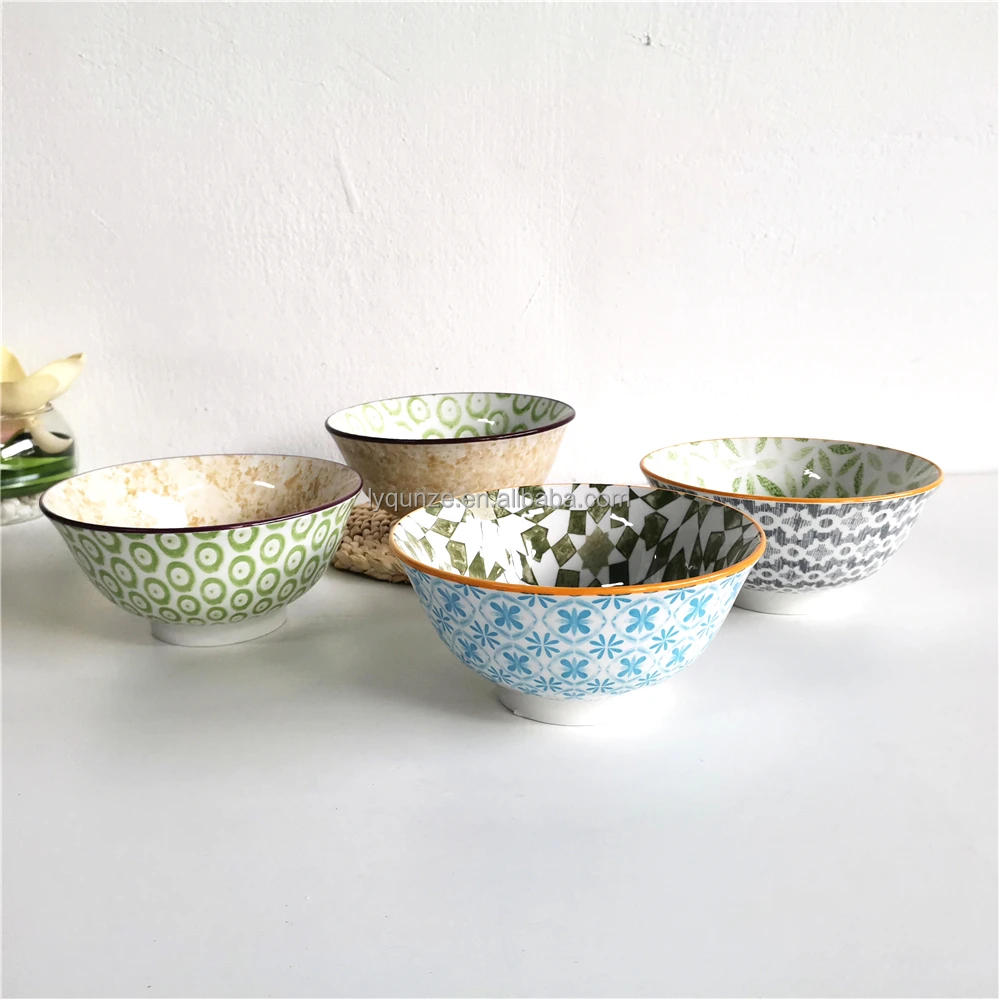 Tigela de Sopa de Cerâmica com Impressão Pad de 6,25 Polegadas, Tigelas  Profundas de Porcelana Moderna Nórdica com Impressão de Flores Azuis, image size:999x999