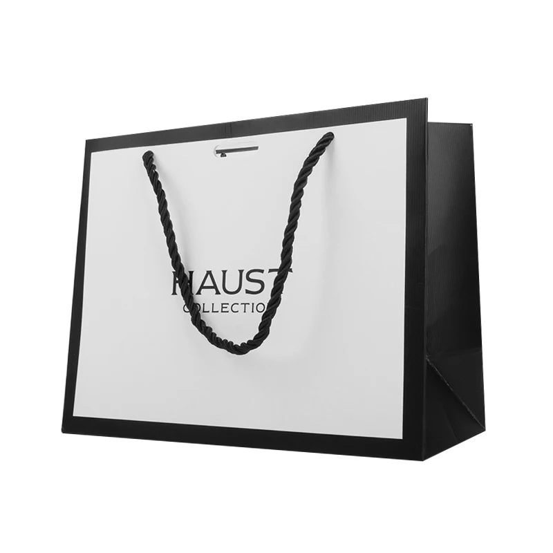 Download Free Design Hot Selling Popular Style Matte Black Texture White Paper Shopping Bags With Pp Rope Handle Buy Free Design Paper Bag Matte Black White Bag Custom Textured White Back Product On Alibaba Com