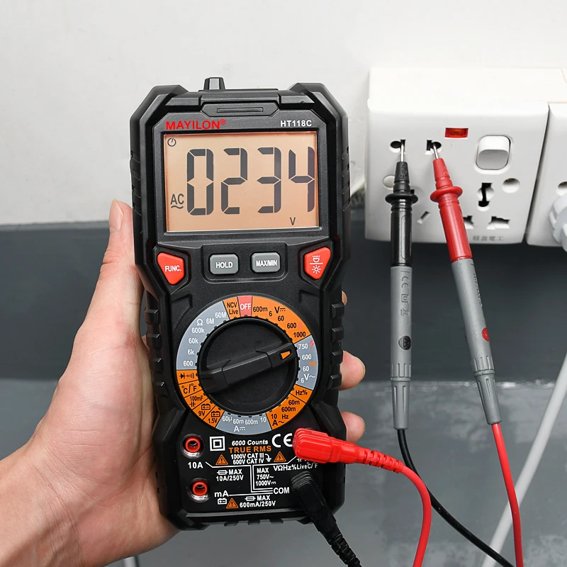MAYILON Digital Multimeter NCV Voltage Capacitance Frequency Transistor Tester 1000V AC DC Ohm True RMS Multi Meter HT118C