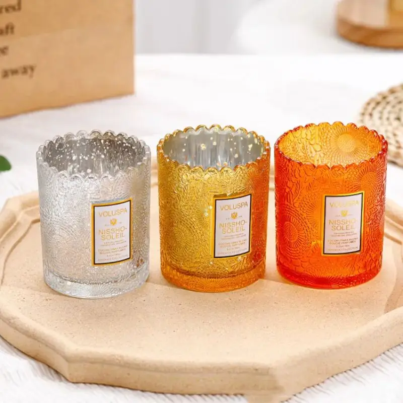 Empty 250ml Candle Holder Fashion Relief Candle Decoration Jars Modern
