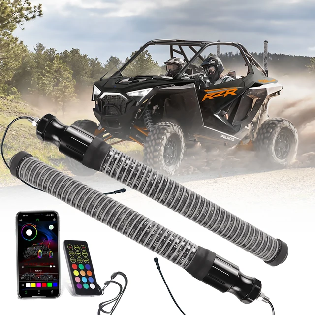 CleanLight 2.2FT RGB Whip Light Spiral LED Whip Light with App Remote Control for Jeep UTV ATV Off-Road RZR Polaris Truck