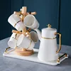 6 cups+wooden frame+pot+ceramic plate (white)
