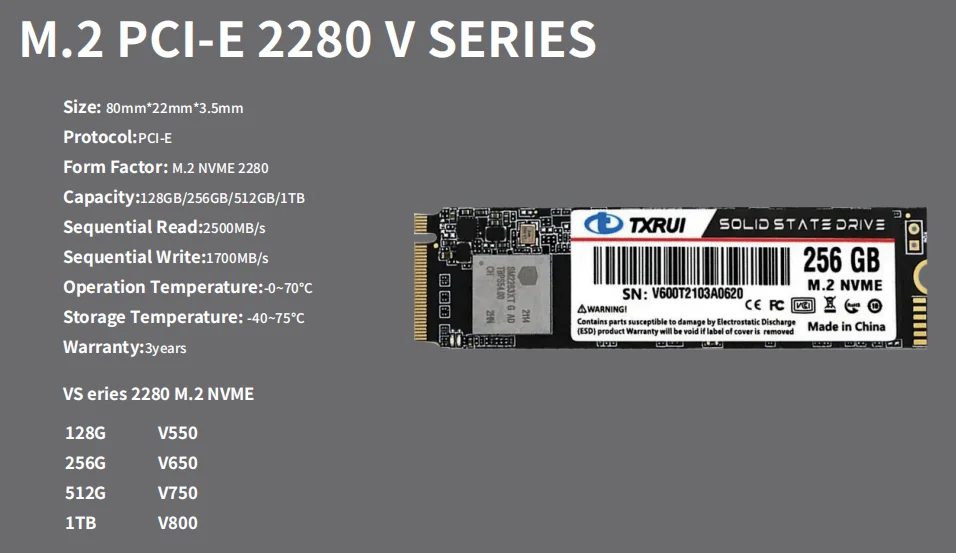 Txrui/oem 2280 SSD - 512GB NVME M.2 PCIE 3.0/4.0 Hard Drive