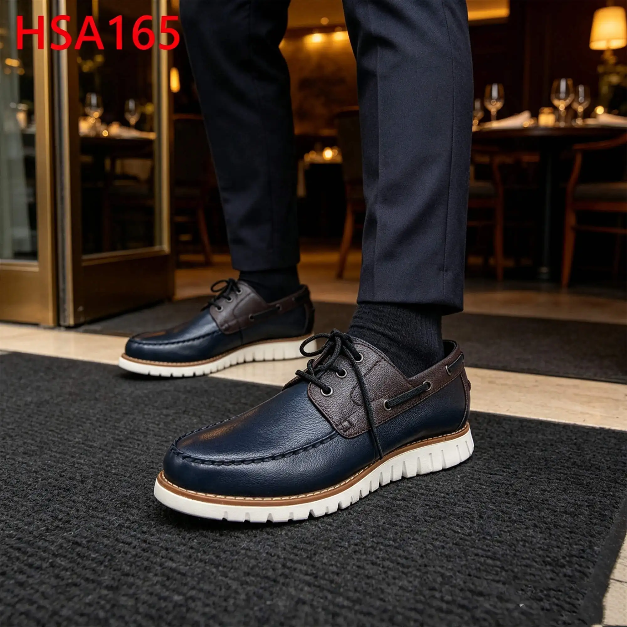 ZYF,Vintage Style Moccasin Stitching Design Men Leather Shoes Casual Gatherings Patched Color Upper Fashion Uniform Shoes HSA165