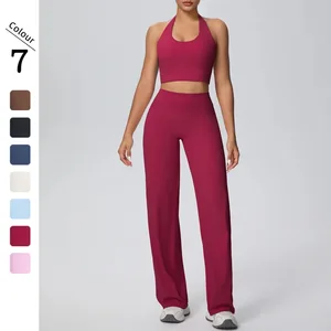 Cloud-sense Neck-hanging Sports Bra for Women; High-waisted, Slim-fit, Wide-leg Yoga Pants; Sports Fitness Yoga Suit Set.