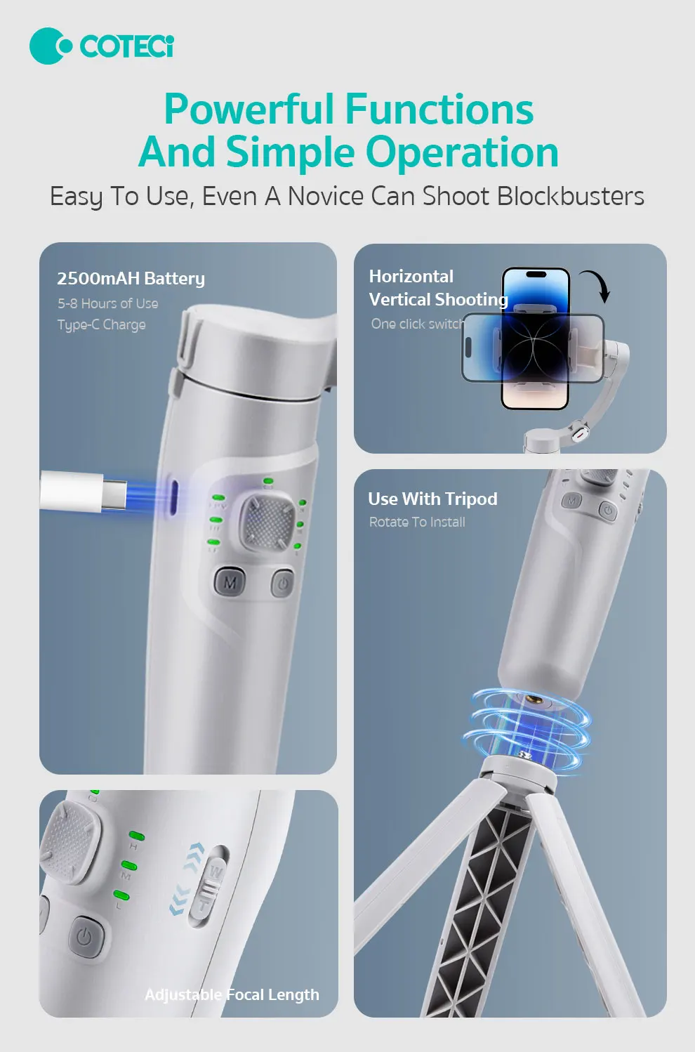 COTECi 3-Axis Smartphone Gimbal Stabilizer Smart Selfie Stick Face Tracking for Video Camera Mobile Phone Control Action Camera